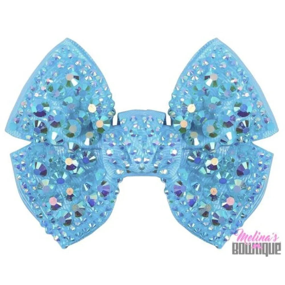NEW Melina's Bowtique Light Blue Structured Sparkly Girls Hair Bow‎ Clip Elsa